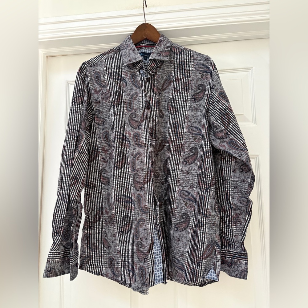 Blu by Polifroni Men's Paisley and Checkered Button Down Shirt